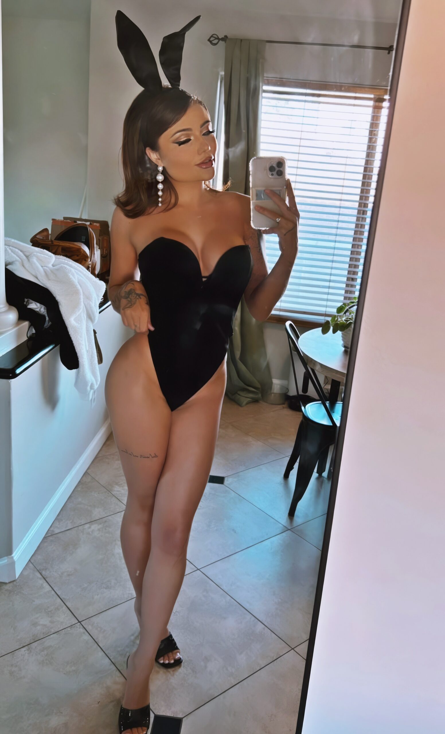 Adria Rae at 26 Years Old: New Busty (March, 2022) Black Bodysuit Lingerie Bunny