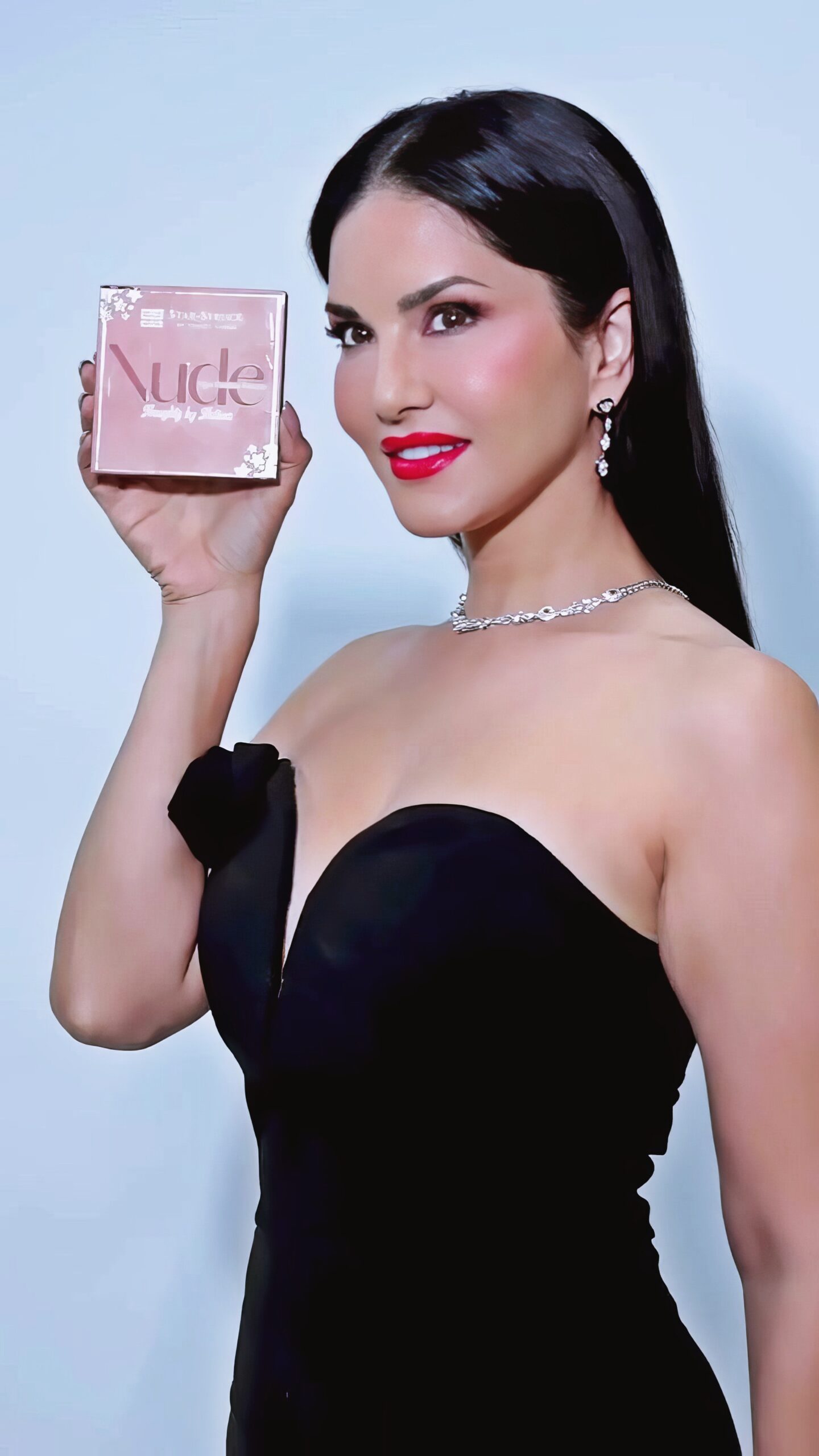 Sunny Leone at 43 Years Old: Retired Pornstar and Bollywood Star (2024) Fashionista Black Night Dress MILF Brunette Busty Red Lips