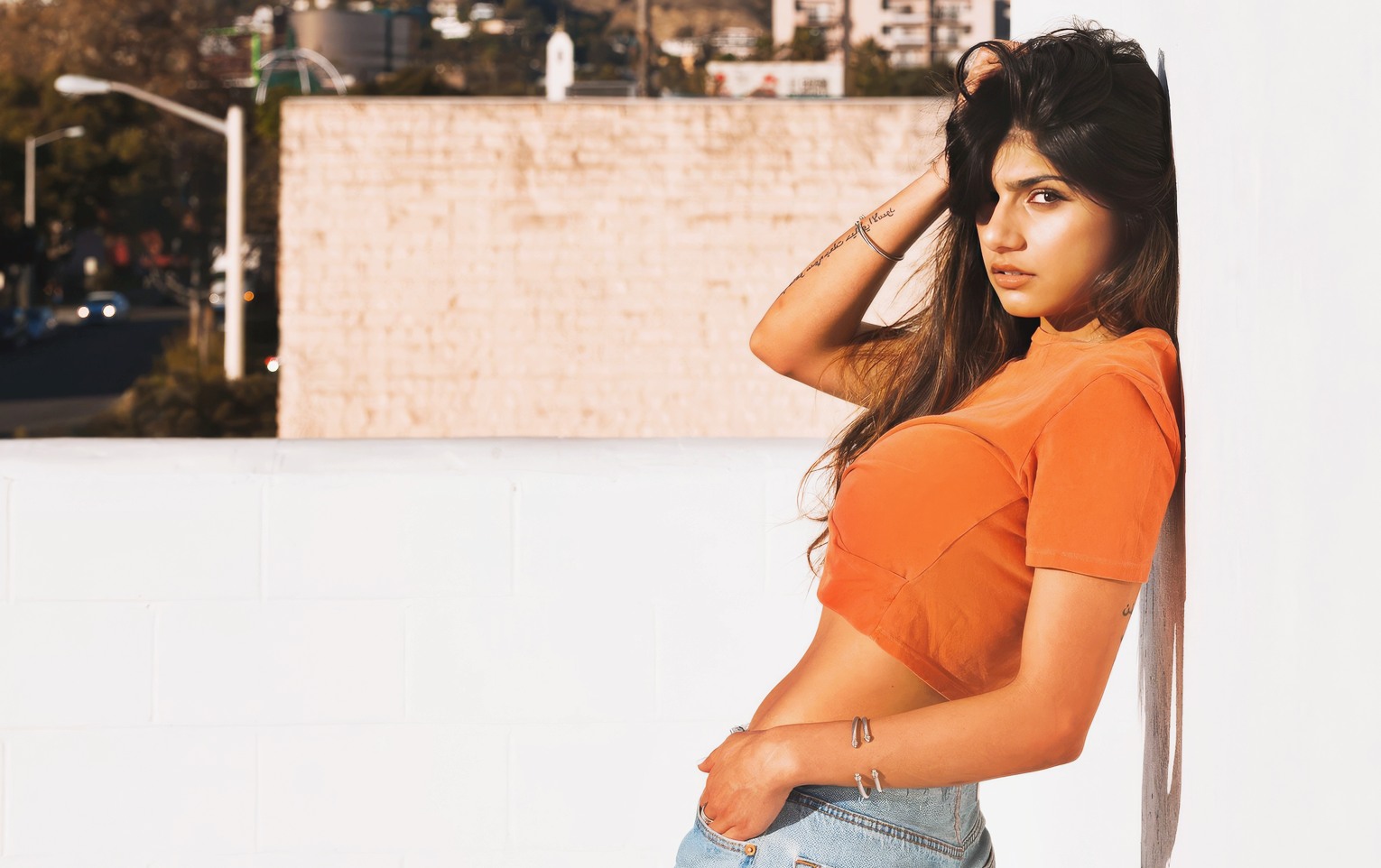 Mia Khalifa at 23 Years Old as Erotic Centerfold Model Busty Brunette Bombshell Fashion Style (2016)